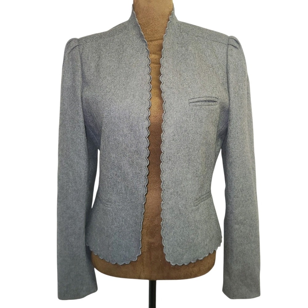 Vintage Sasson Blazer Women's Size 6 Wool Blend Gray Scalloped Hem Open